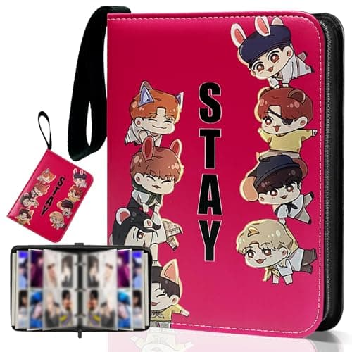 KEFEIKJ Cute Trading Photocard Binder, STAY Photo Album Cartoon Card Holder Book Storage 900 Cards with Sleeves for Lomo Cards Gift - Boys & Girls, idol Photo Protect (Purple-pink) - Image 1
