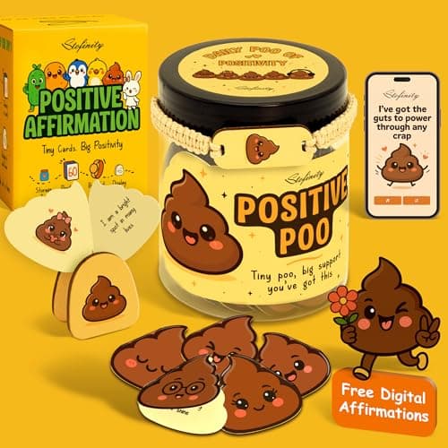 Stofinity Positive Poo Affirmation Jar - 60 Funny Affirmation Cards For Women Men, Emotional Support Poop Gifts, Cute Birthday Gifts For Teens Girl Trendy Stuff, Unique Inspirational Gift For Him Her - Image 1