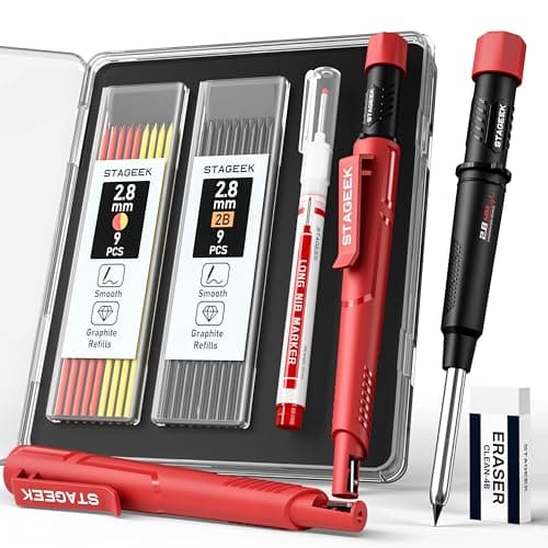 STAGEEK Carpenter Pencil with Sharpener, Mechanical Carpenter Pencils with 19 Refills, Construction Pencil Heavy Duty Woodworking Tools, Deep Hole Long Nib Marker Pens for Architect Marking - Image 1