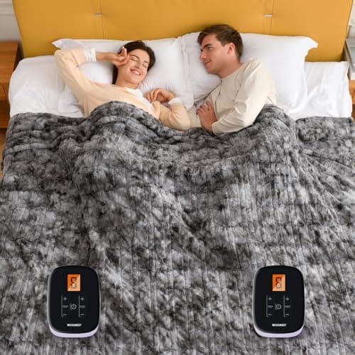 WOOMER Heated Blanket Queen Size 84" x 90", Electric Blanket with 0.5-12 Hours Timer & 10 Heating Levels, ETL Certified, Marble Gray Double-Sided Faux Fur, Machine Washable - Image 1