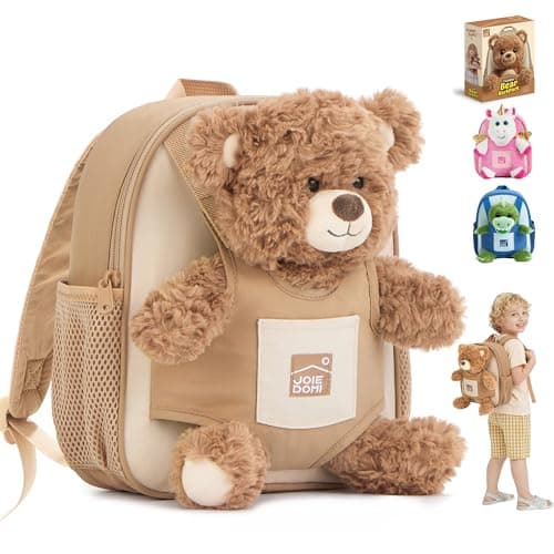 JOIEDOMI Toddler Backpack for Girls Boys 2-4, 11" H Kids Backpack with Detachable Bear Toy for 2 Year Old Girl Birthday Gift, Lightweight Perfect for Daycare Preschool Travel - Image 1