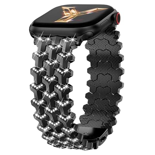 Moolia Luxury Bling Diamond Band Compatible with Apple Watch 42/46/45/44/49mm,Y-Shaped Metal Link with Crystals Women Replacement for iWatch Series 11 10 9 8 7 6 5 4 3 2 1 SE/Ultra(1/2/3), Black - Image 1