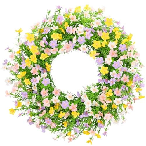 ZHWOSEE Summer Wreaths for Front Door 24 Inch Artificial Forsythia Wreaths with Colorful Silk Flowers for Home Farmhouse Indoor Outdoor Wall Décor-Multi - Image 1