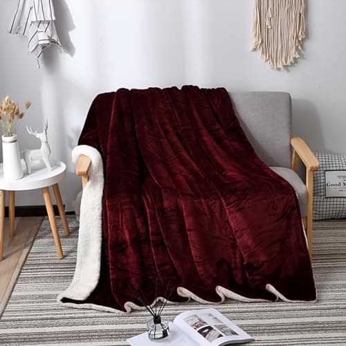 Sherpa Fleece Throw Blanket for Couch - Super Soft Cozy Fuzzy Plush Blankets for Winter, Reversible Thick Warm Blanket for Bed, Sofa, Living Room,Burgundy, 60x80 Inches - Image 1