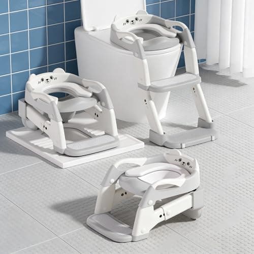 BBfancy Potty Chair, potty training toilet seat with step stool ladder for Kids and Toddler Boys Girls - Kids Potty Training Soft Padded Seat (Grey+White) - Image 1