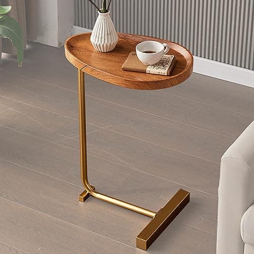 TRUNYAQI C Shaped Side Table, Small C Table End Table for Sofa and Bedside, Couch Side Tables That Slide Under, Wood C Shaped End Table for Bedroom Living Room, 18”L X 12”W - Image 1