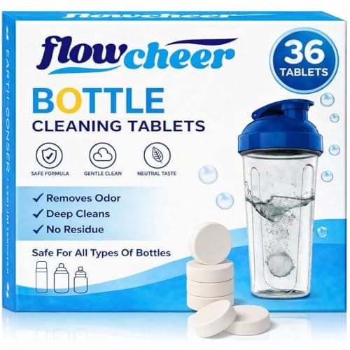 flowcheer Bottle Cleaning Tablets 36-Pack | Powerful & Odor-Control Formula | Deep Cleaner for Stainless Steel, Glass, Thermos, Tumblers, Hydration Bladders | Ideal for Daily Household & Outdoor Gear - Image 1