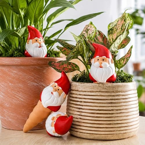Self Watering Plant Spikes 4 Pack, Terracotta Automatic Plant Waterer for Indoor Outdoor Plants, Slow Release Watering Stakes, Vacation Watering Devices for Potted Plants Garden Decor(Santa Claus) - Image 1