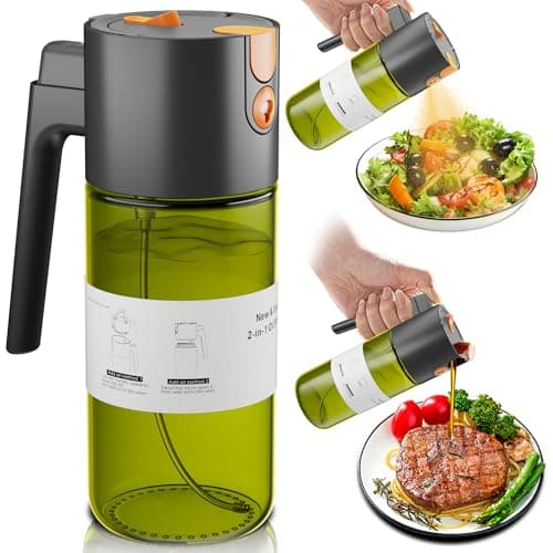 LUKUMIQI 2 in 1 Oil Sprayer for Cooking, 17oz Light-Blocking Glass Spray Bottle with Stickers, Oil Dispenser for Salad, Air Fryer & BBQ - Image 1
