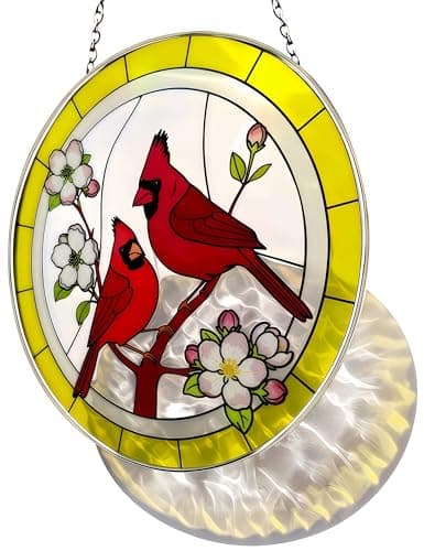 Cardinal Suncatcher Stained Glass Window Hanging - 8" Real Ripple Glass Red Cardinal Bird Decor - Memorial Gift for Loss of Mom, Grandma & Loved Ones - Image 1