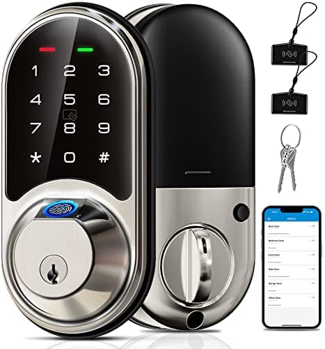 Veise RZ07 Fingerprint Smart Lock, 7-in-1 Smart Locks for Front Door, Keyless Entry Door Lock with App Control, Biometric Electronic Touchscreen Keypad Deadbolt, Satin Nickel - Image 1