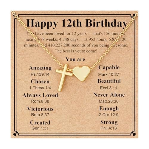 DORANA 12 Year Old Birthday Gifts 14K Gold Plated Cross Heart Necklace Jewelry Gift Happy 12th Birthday Present Stuff Ideas - Image 1