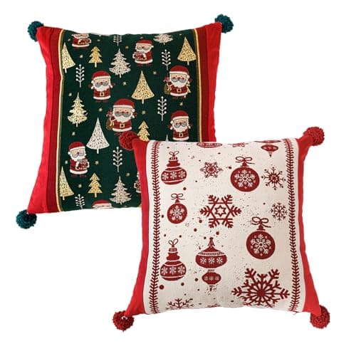 EthosCraft Christmas Pillow Covers 18 x 18 Inch Set of 2, Xmas Winter Christmas Tree Cushion Covers, 3D Embroidered Pillow Cases for Couch Bedroom Living Room Decor, Red - Image 1