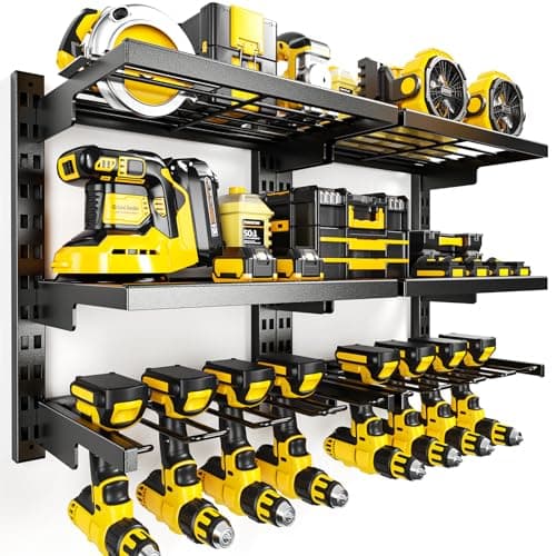 POKIPO Large Modular Power Tool Organizer Wall Mount With 6 Adjustable Shelf, Heavy Duty Iron Tool Storage Rack Loads 300lbs with 8 Cordless Tools Drill Holder,Battery Utility Rack for Garage Workshop - Image 1