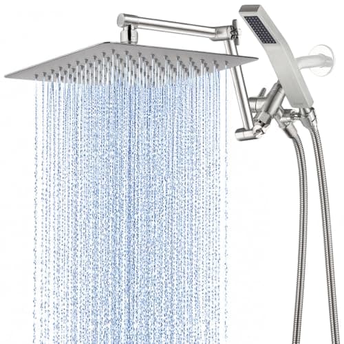 G-Promise All Metal 10 Inches Rainfall Shower Head with Handheld Spray Combo, 3 Settings Diverter, Adjustable Extension Arm with Lock Joints, 71 Inches Stainless Steel Hose (Brushed Nickel) - Image 1