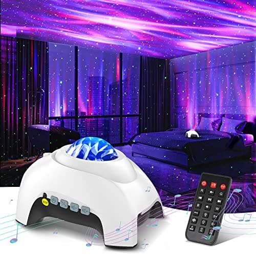 Northern Galaxy Light Aurora Projector with 33 Light Effects, Night Lights LED Star Projector for Bedroom Nebula Lamp, Remote Control, White Noises, Bluetooth Speaker for Parties(White) - Image 1