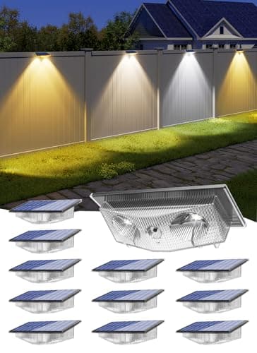 CREPOW Solar Fence Lights Outdoor - 3000K/4000K/6000K 3 Color Modes, IP65 Waterproof Fence Lights Solar Powered Outdoor, Solar Powered Wall Light for Outside Porch Step Wall Stair Patio Yard (12 Pack)