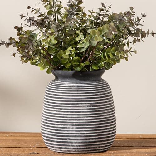 Ceramic Rustic Vase, Small Flower Farmhouse Vases Home Decor, 6“ Short Pottery Decorative Pampas Vase for Table Living Room Entryway Mantel Bookshelf Bedroom Bathroom Kitchen-Black - Image 1