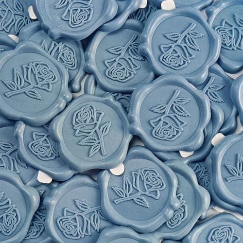 Pilloze 50 Pcs Adhesive Blue Rose Wax Seal Stickers, Blue Rose Seal for Envelope, Wedding Invitation Stickers for Envelope, Invitation, Scrapbook - Image 1