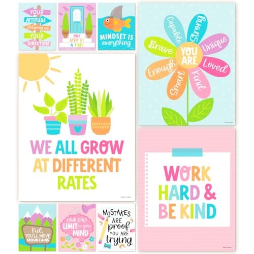 Hadley Designs Motivational Poster for Classroom Decor - 9 Growth Mindset Classroom Posters Elementary, Inspirational Wall Decor Middle School, Teacher Must Haves, Pastel Bulletin Board Decorations - Image 1