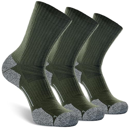 CWVLC Hiking Crew Socks, 3-Pack Men Women Boot Socks for Walking, Hunting, Camping, Winter Outdoor Work, Cosy Cushion, Moisture Wicking, Arch Compression, Anti Blister, Large, Green - Image 1