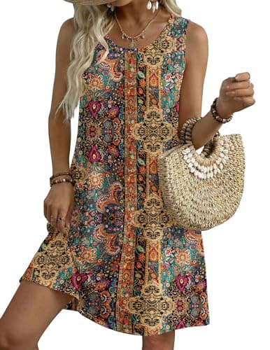 Zeagoo Summer Dresses for Women 2025 Cute Petite Short Shift Dress Beach Vacation Casual Floral Sleeveless Tank Sundresses with Pockets Bohemian Boho Dresses - Image 1