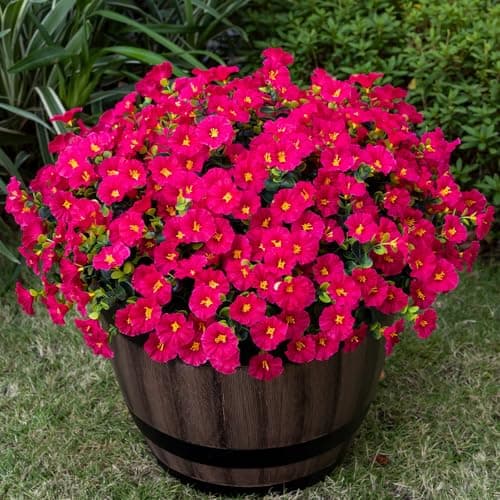 Nigirior Artificial Faux Flowers for Outdoor 16 Bundles Boxwood Fake Morning Glory for Planter,UV Resistant Fake Flowers for Home Porch Patio Outside(Rose Red) - Image 1