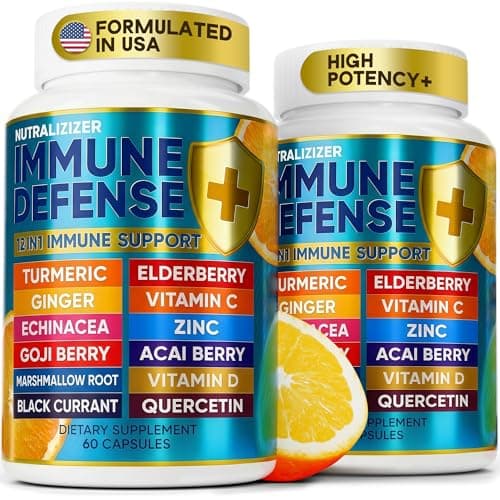 12 in 1 Immune Support Supplement - Immune Defense Vitamins w/VIT D3, Vitamin С, Zinс, Echinacea, Elderberry, Ginger &More - Natural Immunity System Booster - Immune & Muscle Health 120cs - Image 1