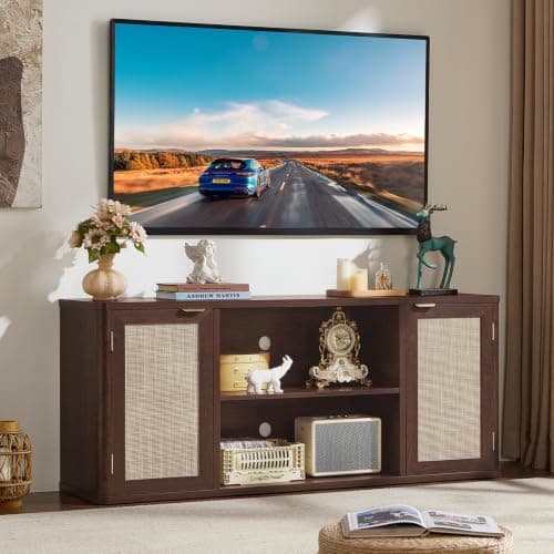 LEYAOYAO Rattan TV Stands for Living Room, Walnut