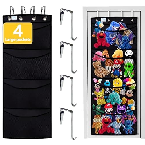 Zebricolo,stuffed animal storage,The solution you have been looking for,stuff animal organizer,Holds a lot,toy storage,Way better than the ceiling hammocks,over the door,stuffy storage,Black - Image 1