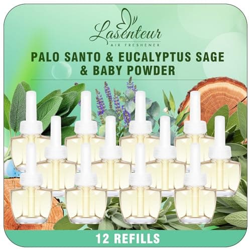 Plug In Air Freshener Refills for Home - Palo Santo & Eucalyptus Sage, Baby Powder Scent for Office & Bathrooms, 12 Count, 7.92 Fl Oz, Compatible with Air Wick & Glade, Not Include Glade Plus - Image 1