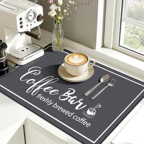 Findosom Dish Drying Mat, 12"x 20" Super Absorbent & Hide Stain Coffee Mat, Cuttable Drying Mat for Kitchen Counter, Coffee Bar Accessories, Under Dish Rack, Coffee Maker, Espresso Machine, DarkGrey - Image 1