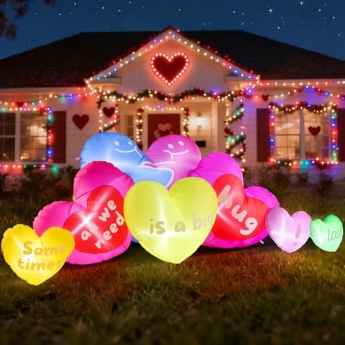 GIFTFIND 9.5FT Long Valentine Inflatables Outdoor Decorations - Valentine's Day Inflatable Seven Love Hearts Blow up Decoration, Built-in LED Lights Valentines Inflatables Wedding Yard Party Decor - Image 1