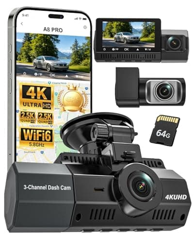 Eivikga 4K+2.5K+2.5K Dash Cam, STARVIS 2 Sensor, Dash Camera 3-Channel, Free 64GB Card, Dashcam with 5G WiFi GPS, G-Sensor,Loop Recording, HDR, 24H Parking Monitor, Time-Lapse Recording, 256GB Max - Image 1