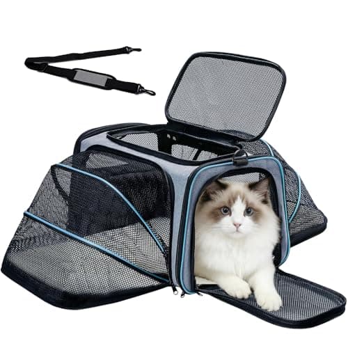 Double Expandable Cat Carrier,Airline Approved Soft-Sided Pet Travel Carrier for Small Dogs Cats under 15 lbs,Waterproof 600D Oxford Fabric with Washable Replacement Liner,Odor-Free & Claw-Proof(Blue) - Image 1