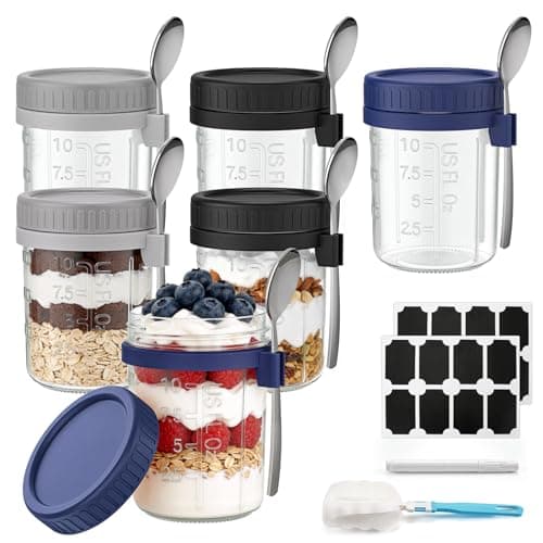 Cozyverge 6 Pack Overnight Oats Containers with Lids and Spoons, 16 oz Airtight Oatmeal Container with Measurement Marks, Overnight Oats Jars Large Capacity Airtight Jars for Milk, Cereal, Fruit - Image 1