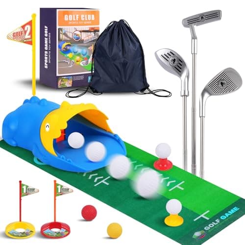 PINKPEACH Toddler Golf Set, 3-8 Kids Set with Automatic Ball Return, Mat, Glow Balls, Balls, 3 Clubs & Tees, Indoor & Outdoor Sports Game Toys for 3 4 5 6 7 8 Years Old Boys Girls - Image 1