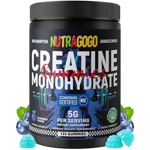 NUTRAGOGO NSF Certified Creatine Gummy - Creatine Monohydrate Gummies for Men & Women-5g of Creatine Monohydrate per Serving - Sugar Free,Vegan, Blueberry Electrolyte Chews, 135 Count - Image 1