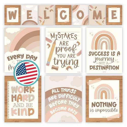 Welcome Sign for Classroom -13 Motivational Posters for Classroom Decor, Welcome Bulletin Board Set, Inspirational Posters, Positive Affirmations Wall Decor, Boho Welcome Back to School Decorations - Image 1