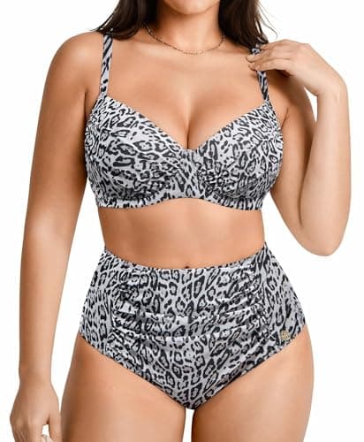 Popilush High Waisted Bikini Sets for Women Tummy Control Two Piece Shapewear Swimsuit Ruched Push Up Bathing Suit - Image 1