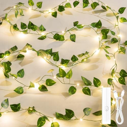 Lakumu Fairy Lights Vine, 33ft 100 LED Rechargeable Battery Operated String Lights, 8 Modes Timer Leaf Lights for Bedroom Wall Garden Party Wedding Decor, Warm White - Image 1