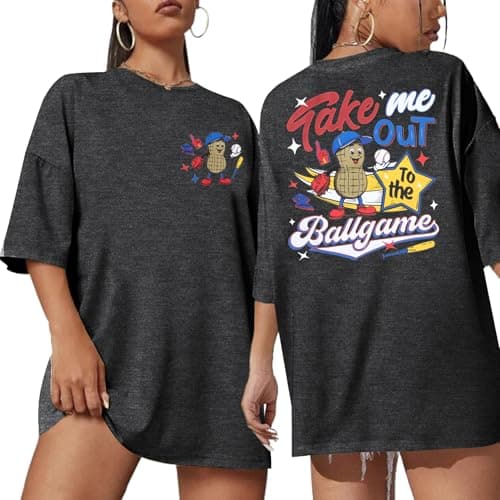 MYHALF Baseball Shirts Women Baseball Mom Shirt Oversized Ballgame Graphic Tshirt Sport Clothes Gray - Image 1