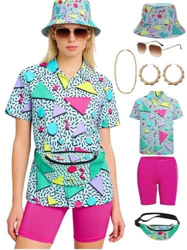 Verceco 80s 90s Outfits for Women Unisex Hip Hop Women Costume Accessory Sets Retro 90s Themed Party Outfits 7PC 80s Fashion Clothes - Image 1