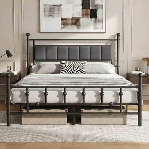 Luviyoo Queen Bed Frame with Headboard, Velvet Upholstered Platform Bed Frame Queen Size, Heavy Duty 13 Metal Slats Support, 14" Underbed Storage, No Box Spring Needed, Noise Free - Image 1