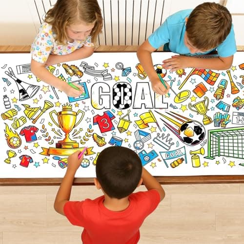 TOLGOE Soccer Giant Coloring Poster for Kids, 2PCS 35" x 31" Paper Banner/Table Cover for World Cup Floor & Wall, Pattern Alignment DIY Art Craft, Sports Theme Birthday Party Games & Gifts - Image 1