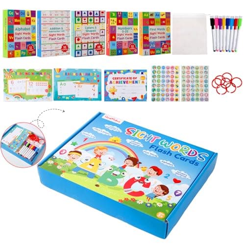 Alphabet ABC,Addition and Subtraction,Number,First Words,Shapes,Color Flash Cards 7 Set,568 Words Double-Sided Kindergarten Preschool Educational Pre k Flash Cards,Toddler FlashCards for Kids Ages 3+ - Image 1