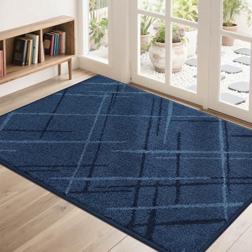 COSY HOMEER Front Door Mat Low Profile Non-Slip Doormat for Entryway, Absorbent Dirt Trapper Washable Entrance Mat, Sturdy Polyester Doormats (48"x32", Blue) - Image 1
