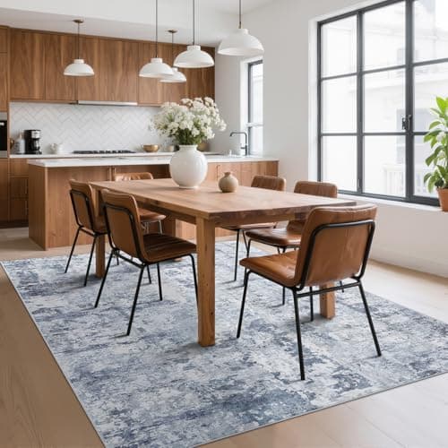 GarveeHome 5x7 Abstract Area Rug for Living Room Bedroom, Modern Washable Rugs Soft Low Pile Non Slip Accent Floor Mat Blue Grey Throw Rug Indoor Carpet Dining Room Playroom