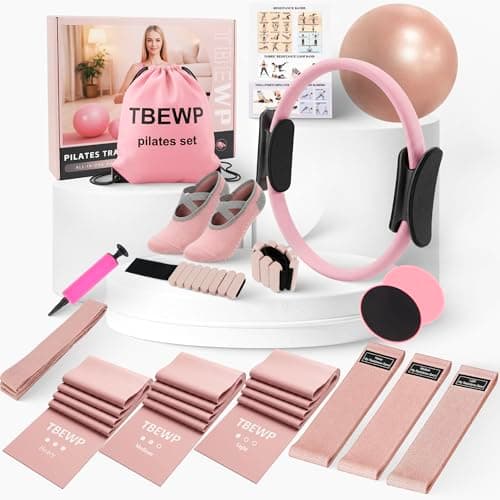 TBEWP Home Pilates Kit for Women and Beginners, Pilates Ring and Ball Set with Resistance Bands, Wrist and Ankle Weights, Stretch Strap and Core Sliders and More for Full Body Toning - Image 1