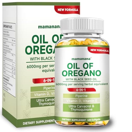Oil of Oregano with Black Seed Oil Softgels, 6 in 1 Oregano Oil Capsules Organic 6000mg High Potency Carvacrol&Thymoquinone, Non GMO Natural Antioxidants Immune Support Supplement - 60 Capsules - Image 1